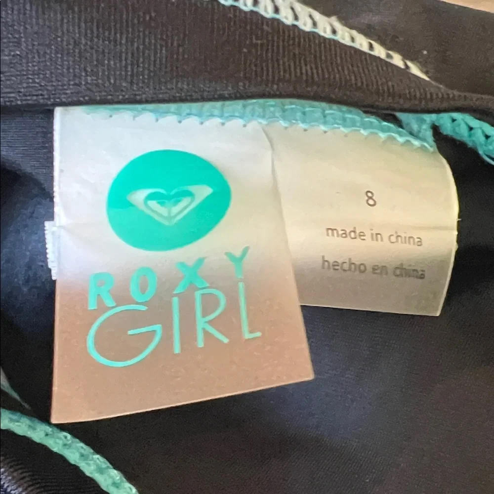 Roxy Girl Black Multicolor Striped Short Sleeve Rashguard Swim Top Girls Size 8